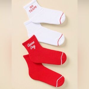 Anthropologie NWT Daily Practice Game Day Socks, Set of 2 red & white sports
